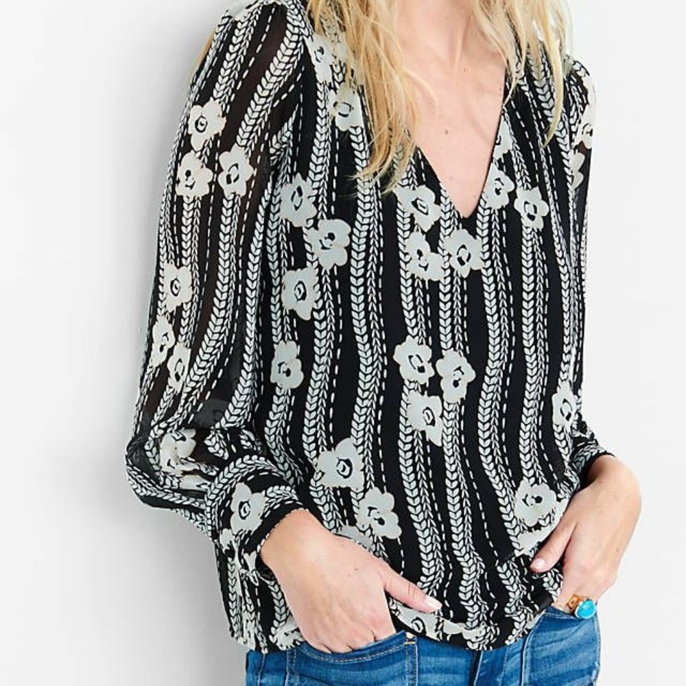 Express | Swirling Floral Print V-neck Poet Sleeve